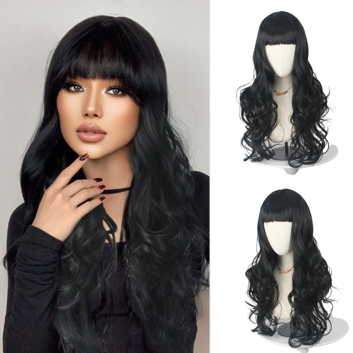 Black Long Curly Hair with Ban - Japanese Daily Lifestyle ulasan dan harga