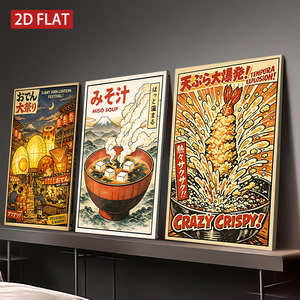3 Counts Wooden Framed Canvas  - Japanese Food Lifestyle ulasan dan harga