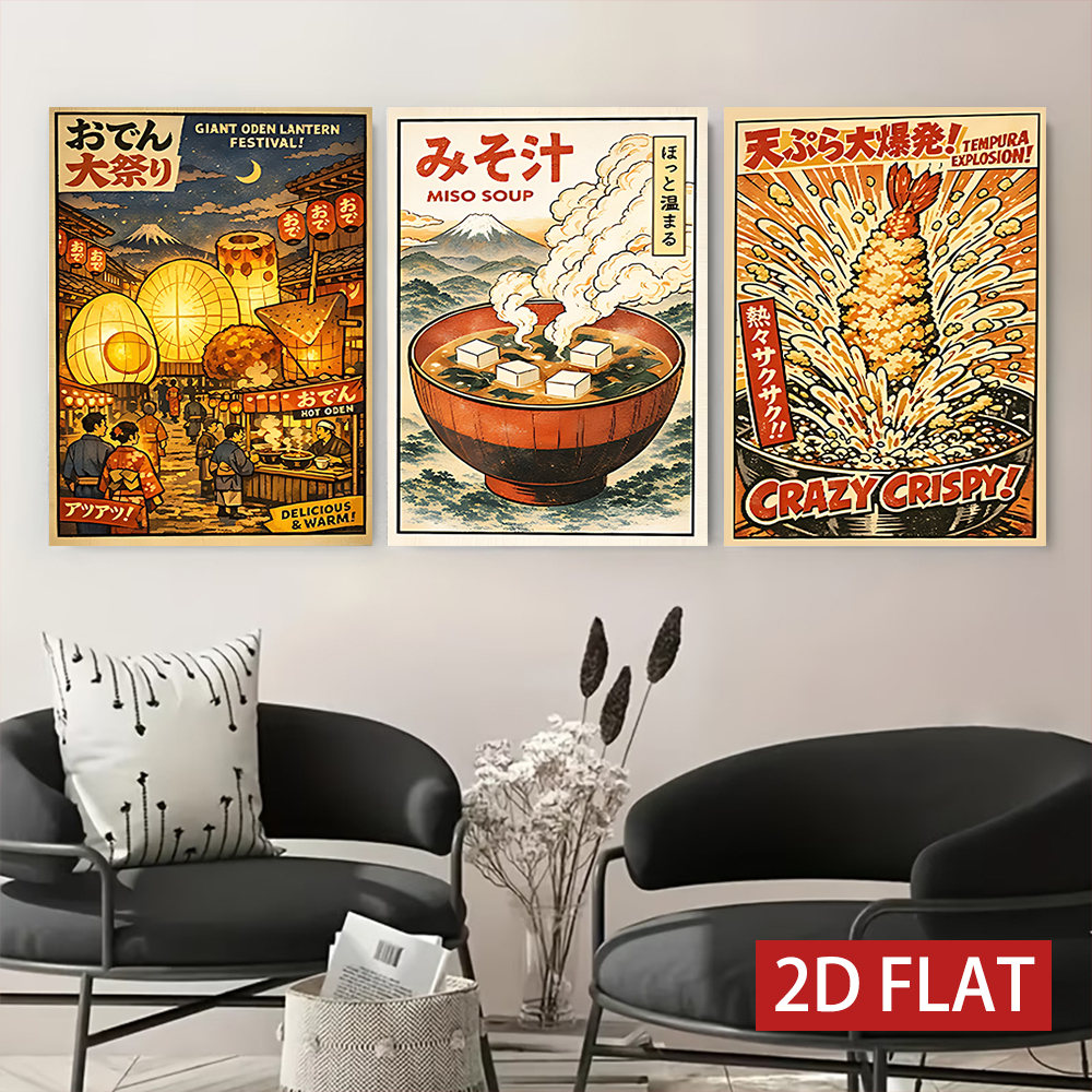 3 Counts Wooden Framed Canvas  - Japanese Food Lifestyle ulasan dan harga