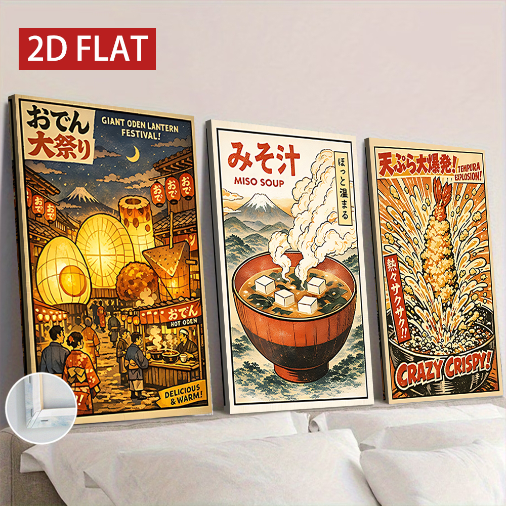 3 Counts Wooden Framed Canvas  - Japanese Food Lifestyle ulasan dan harga